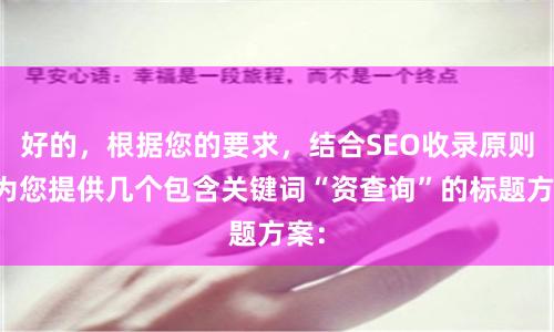 好的，根据您的要求，结合SEO收录原则，为您提供几个包含关键词“资查询”的标题方案：